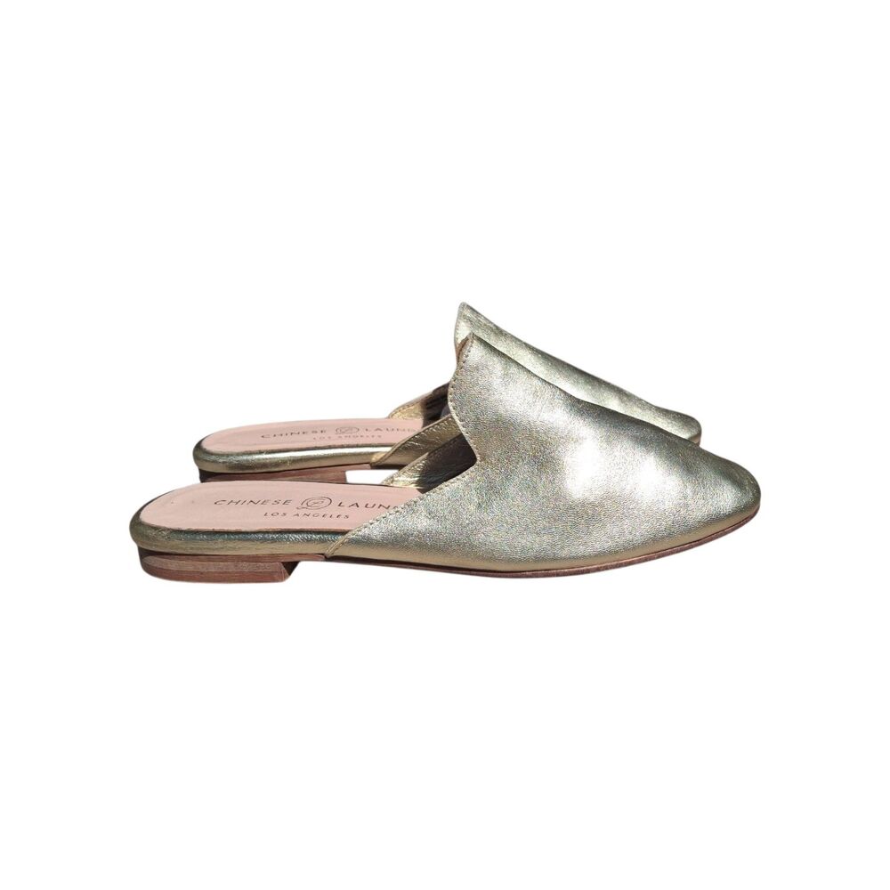 Chinese Laundry Metallic Gold Mules Slides Flat Loafers Sz 6.5 - Picture 4 of 6